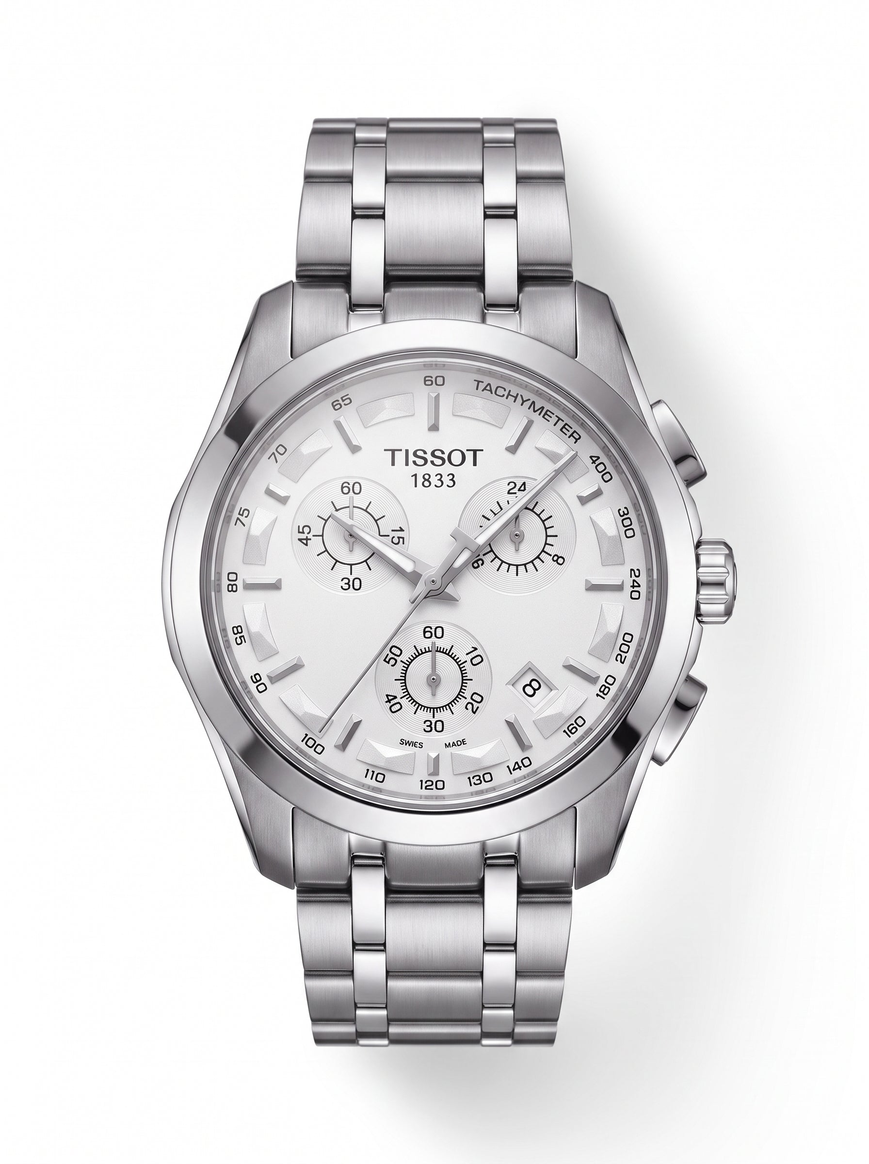 Tissot Couturier Chronograph stainless steel watch with silver dial and tachymeter bezel