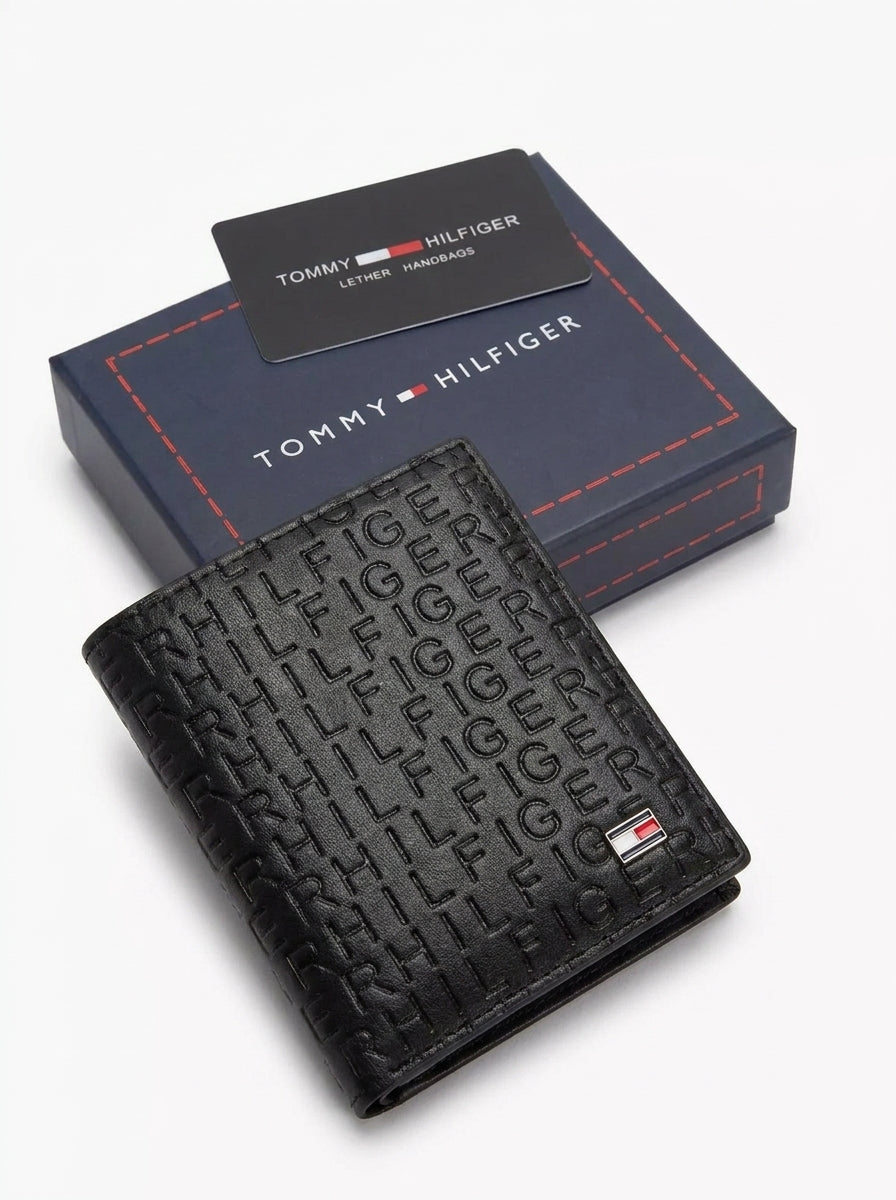 Tommy Hilfiger Monogram Embossed Leather Wallet – Black