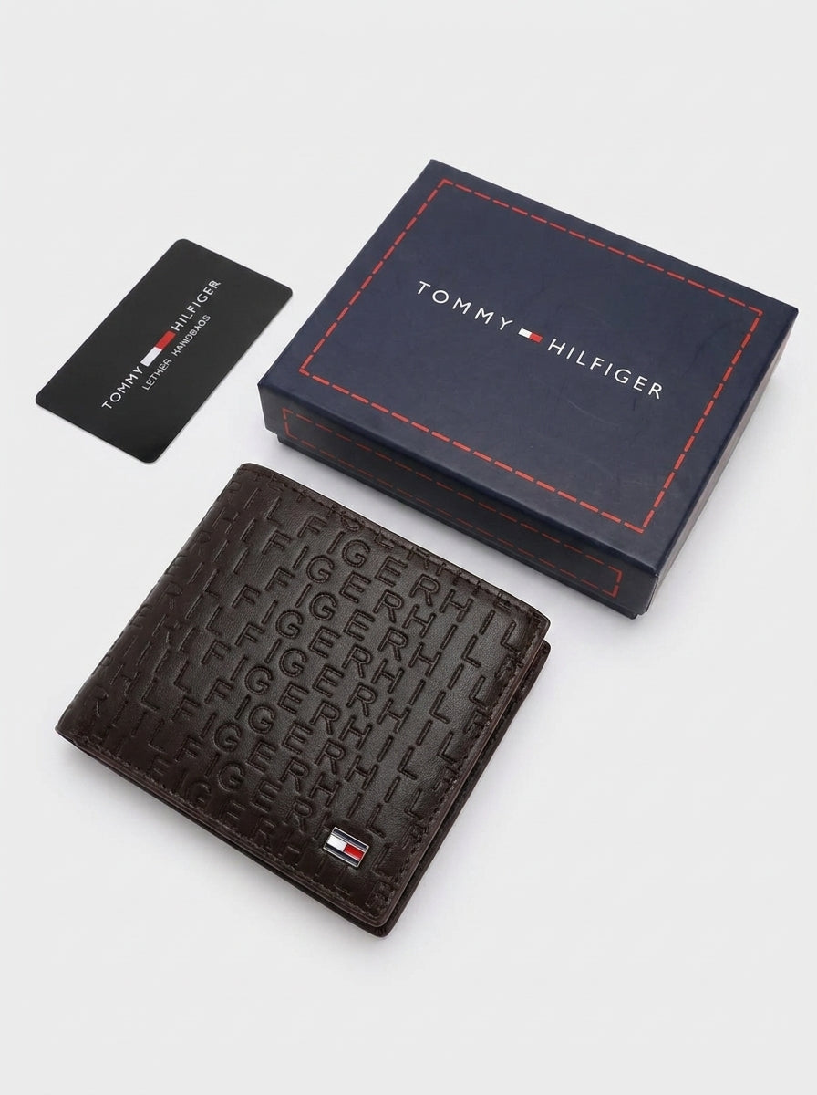 Tommy Hilfiger Monogram Embossed Leather Wallet – Brown